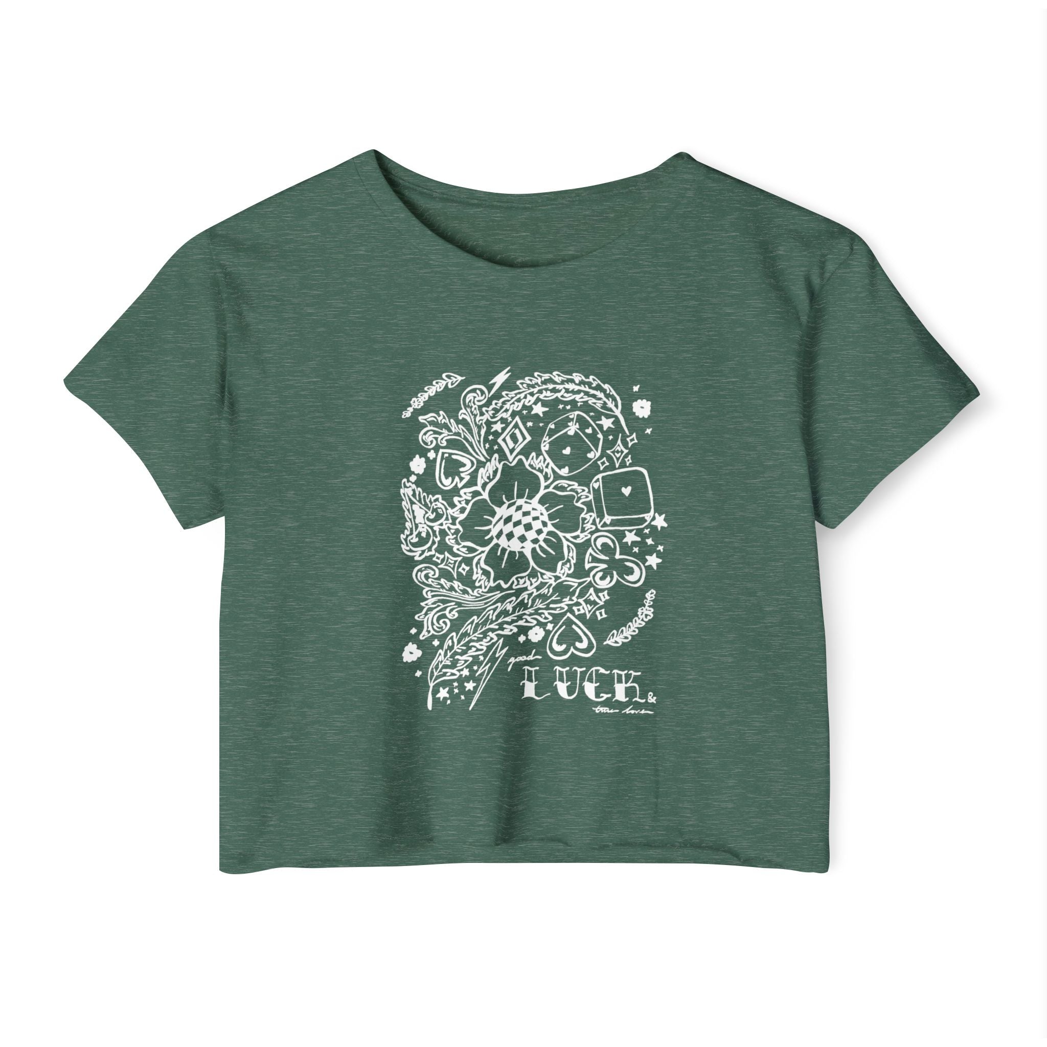 Good Luck & True Love Crop Top- Wht