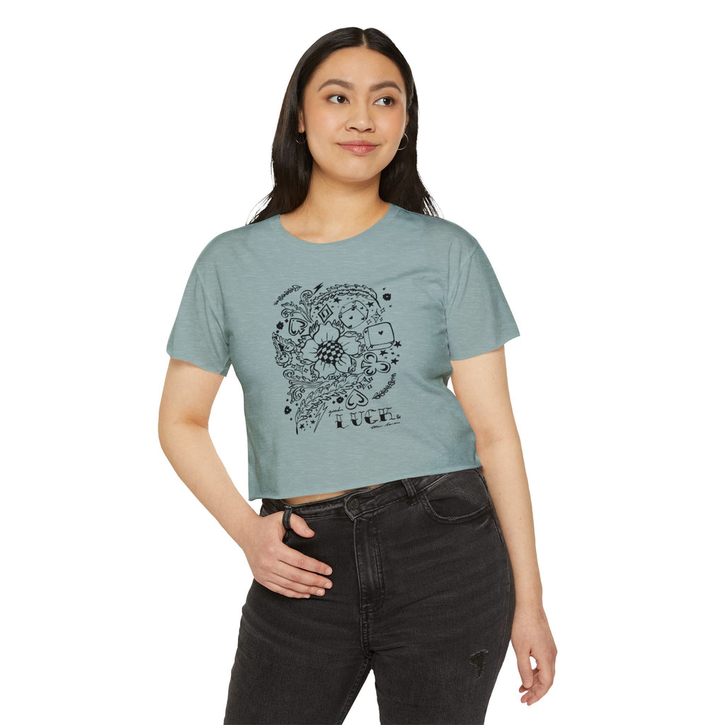 Good Luck & True Love Crop Top-Blk