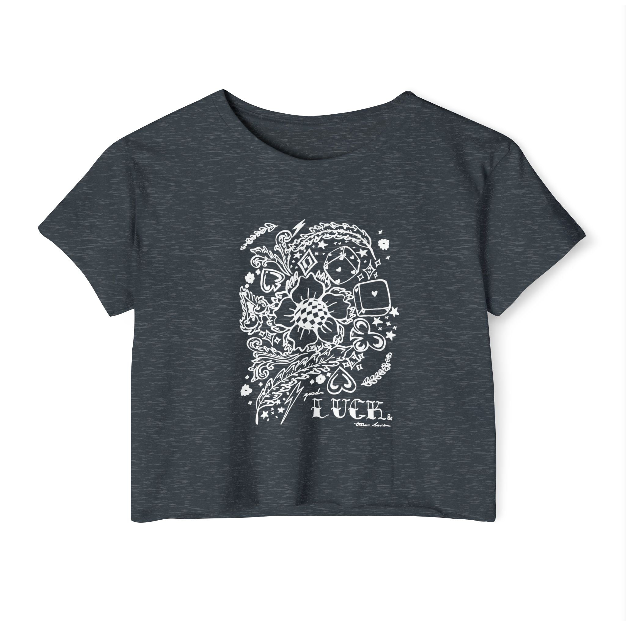 Good Luck & True Love Crop Top- Wht
