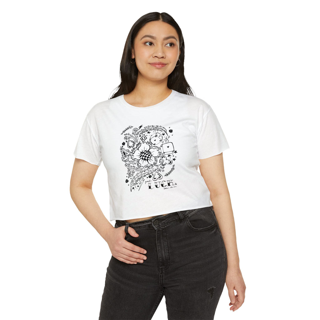Good Luck & True Love Crop Top-Blk