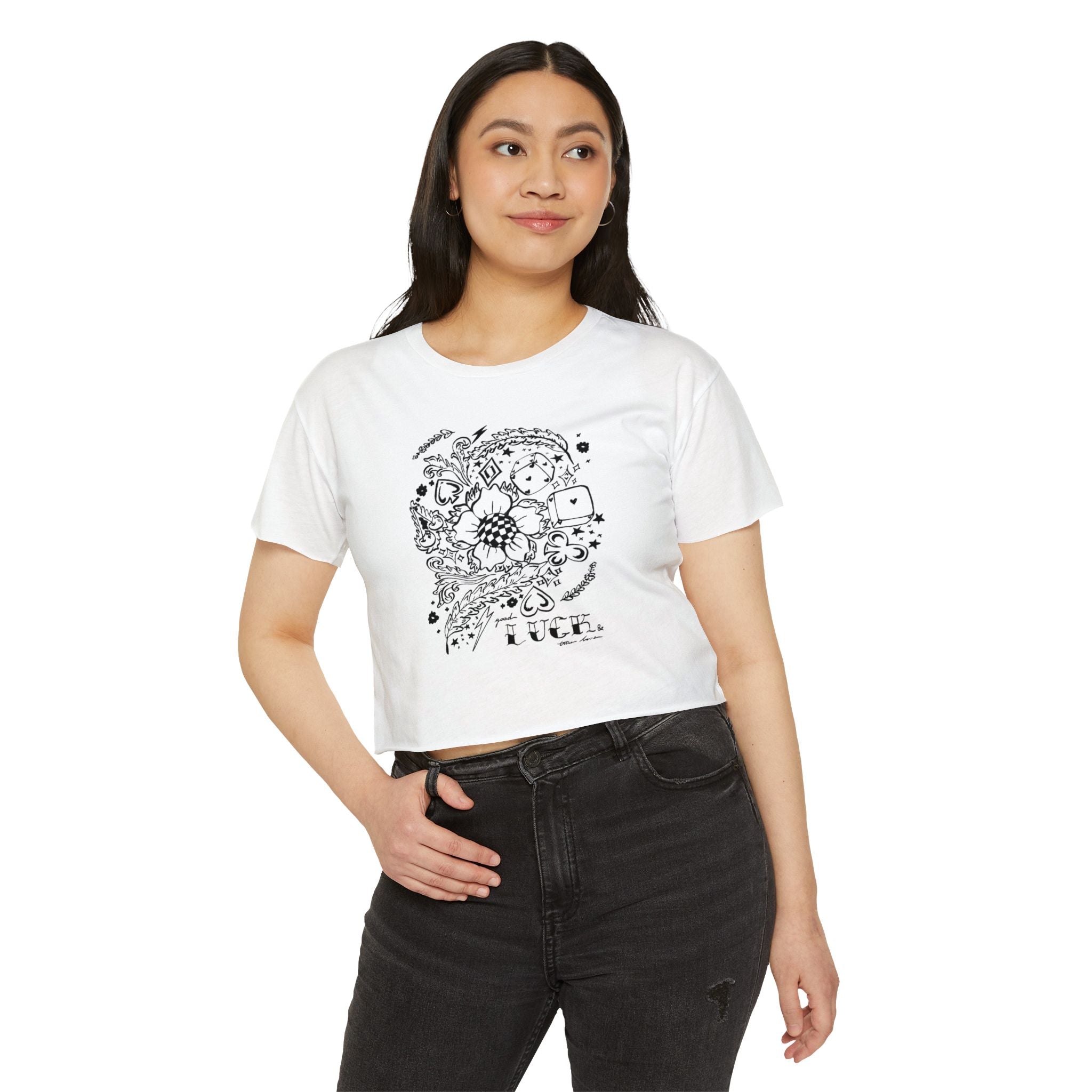 Good Luck & True Love Crop Top-Blk