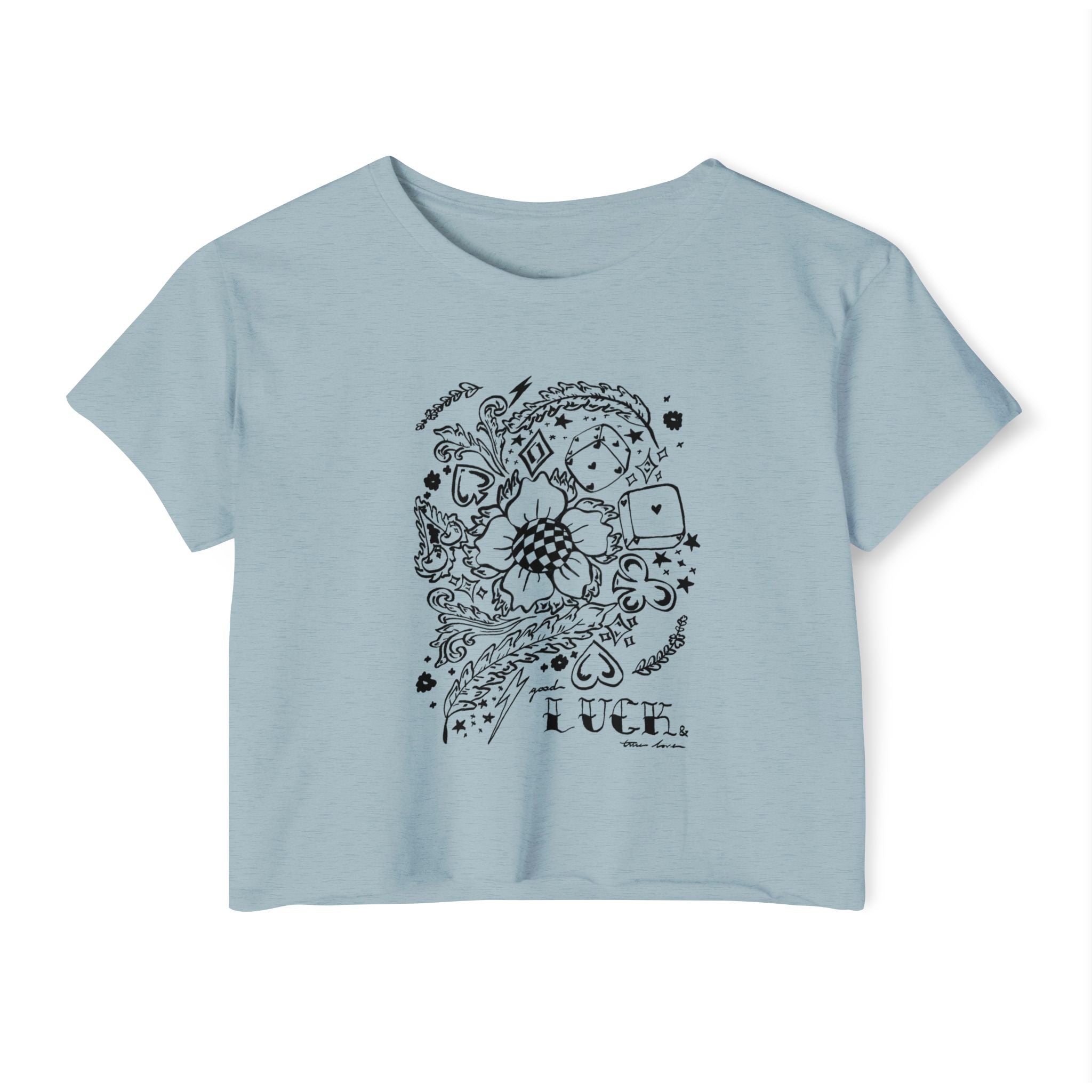 Good Luck & True Love Crop Top-Blk