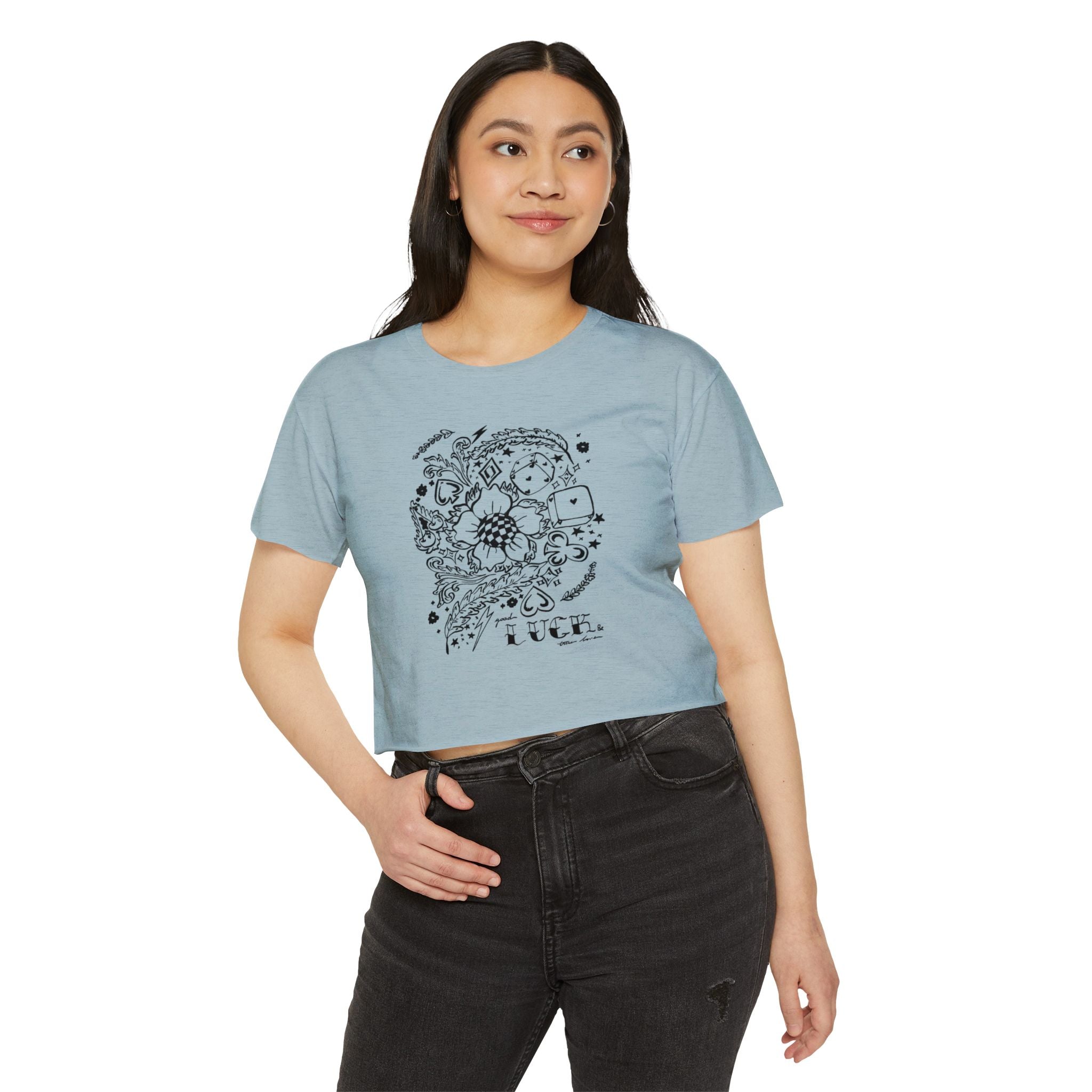 Good Luck & True Love Crop Top-Blk