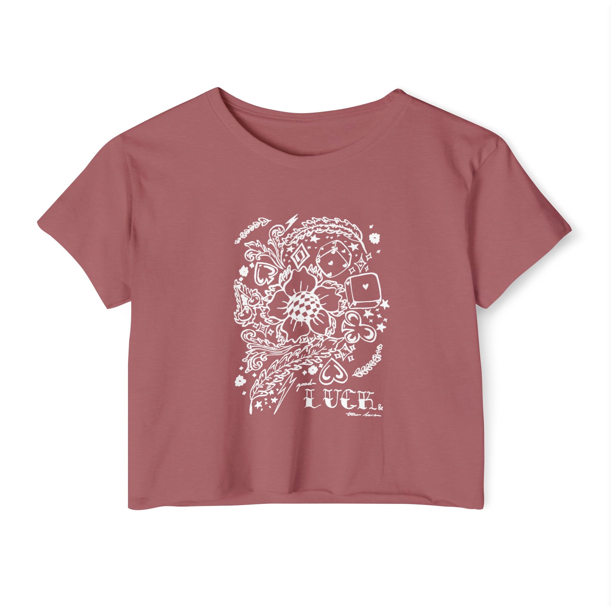 Good Luck & True Love Crop Top- Wht