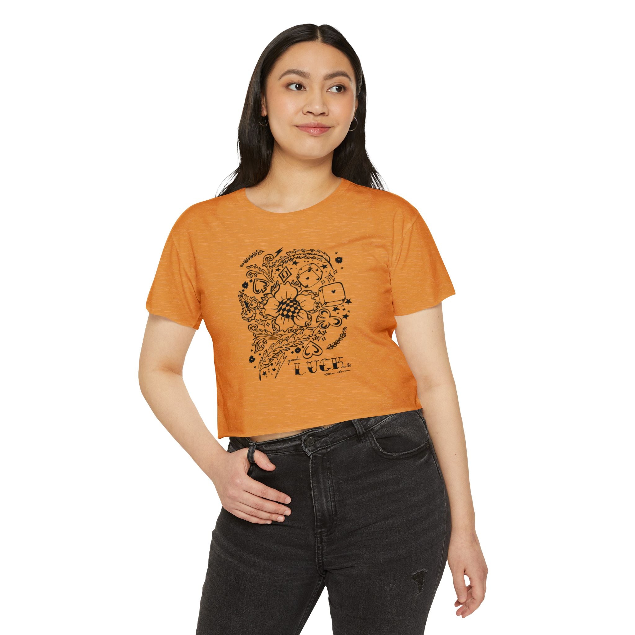 Good Luck & True Love Crop Top-Blk