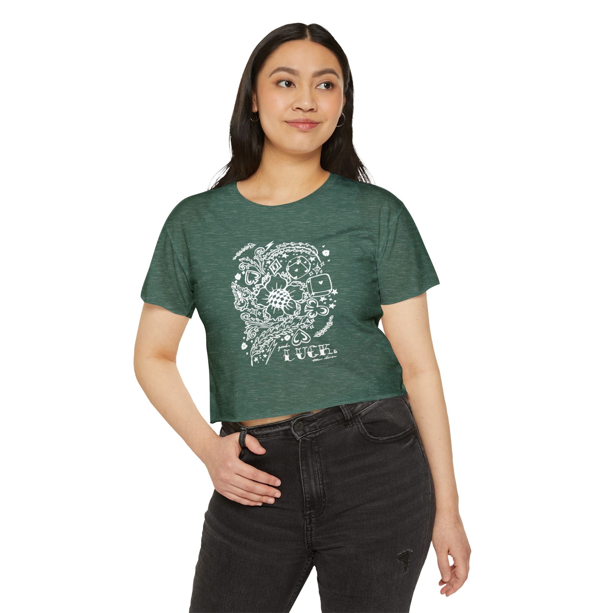 Good Luck & True Love Crop Top- Wht