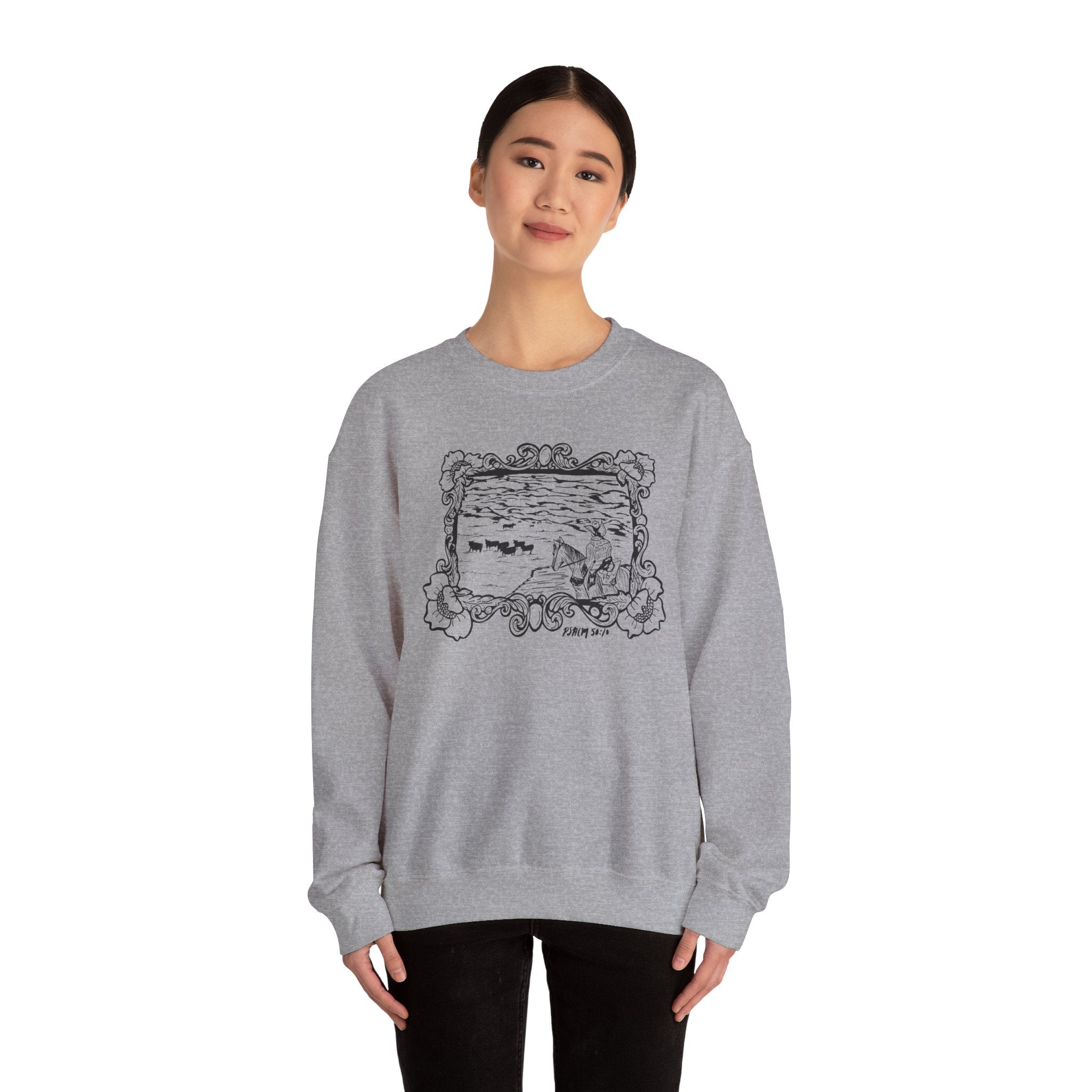 Cattle on 1000 Hills Crewneck Sweatshirt-Blk