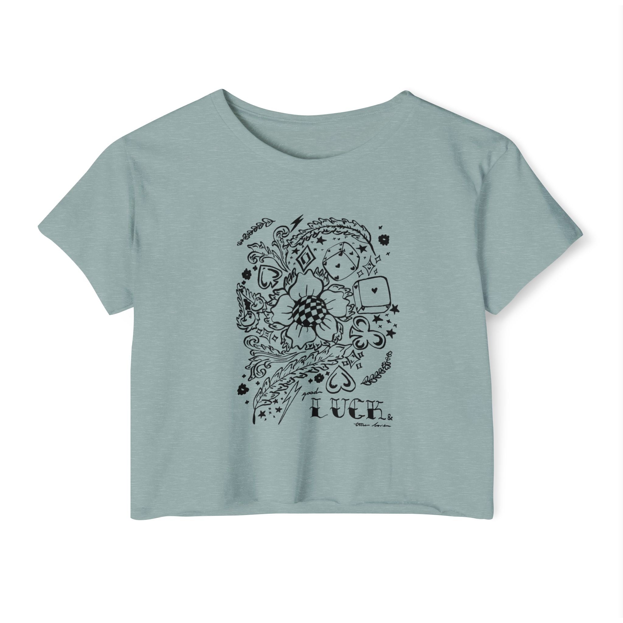 Good Luck & True Love Crop Top-Blk