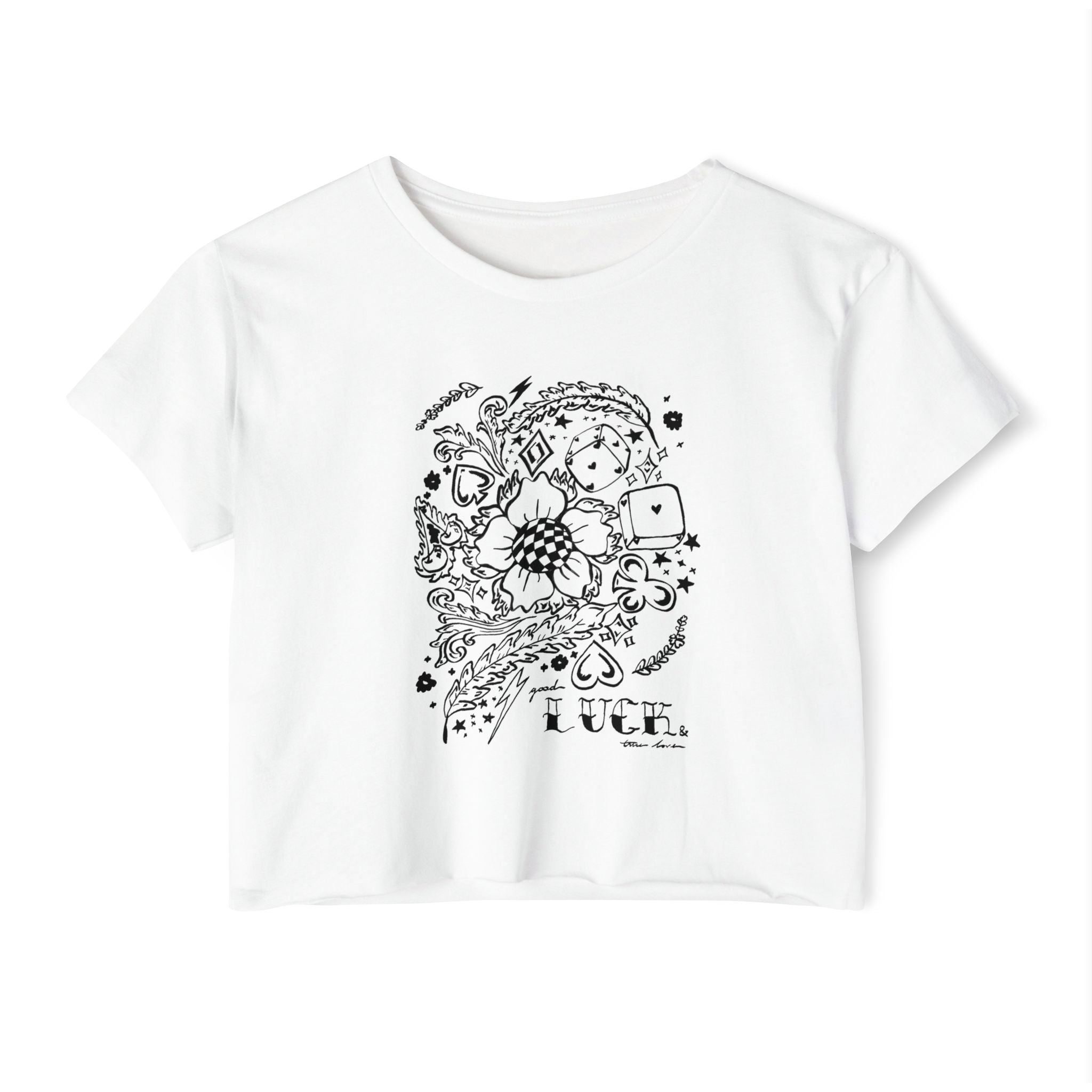 Good Luck & True Love Crop Top-Blk