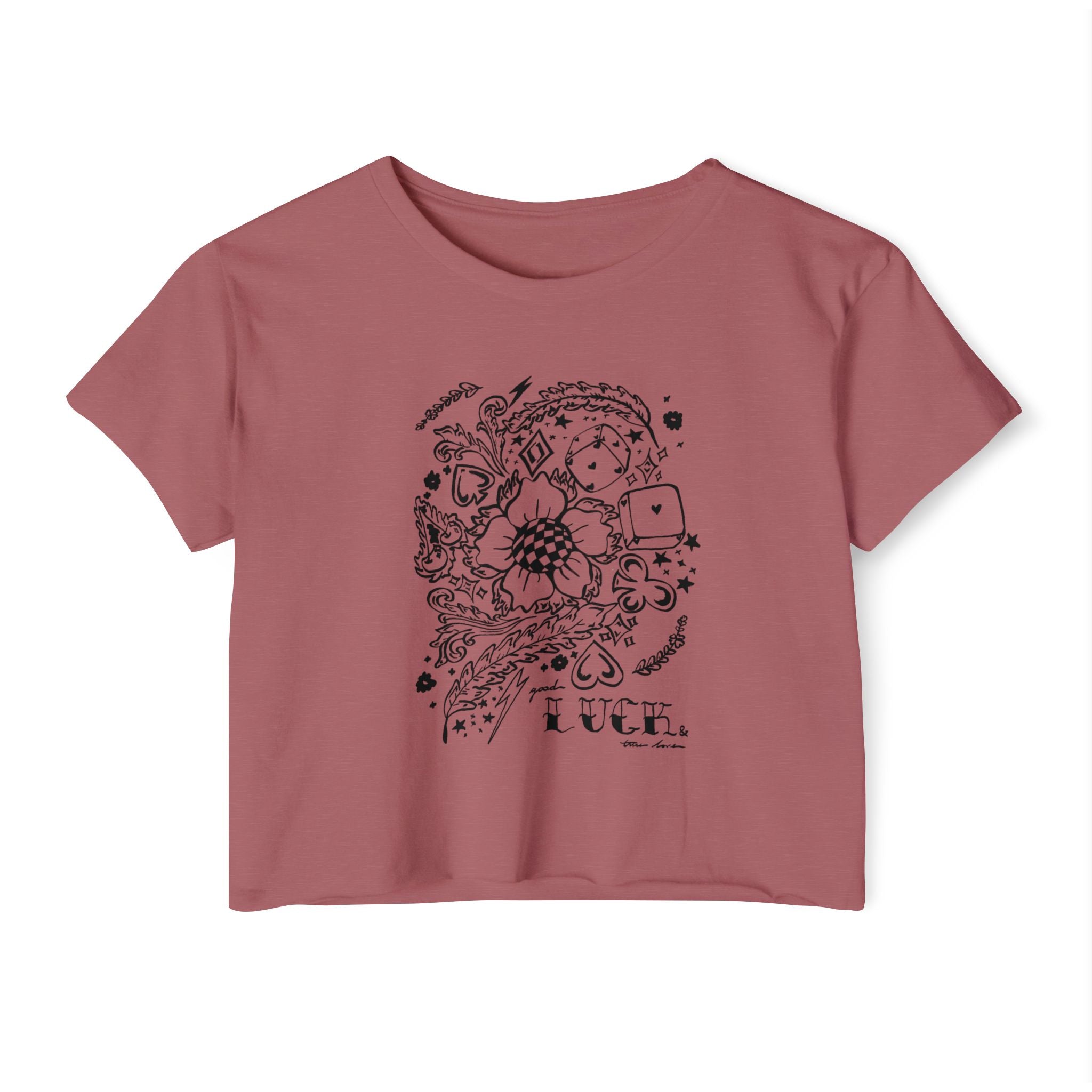 Good Luck & True Love Crop Top-Blk