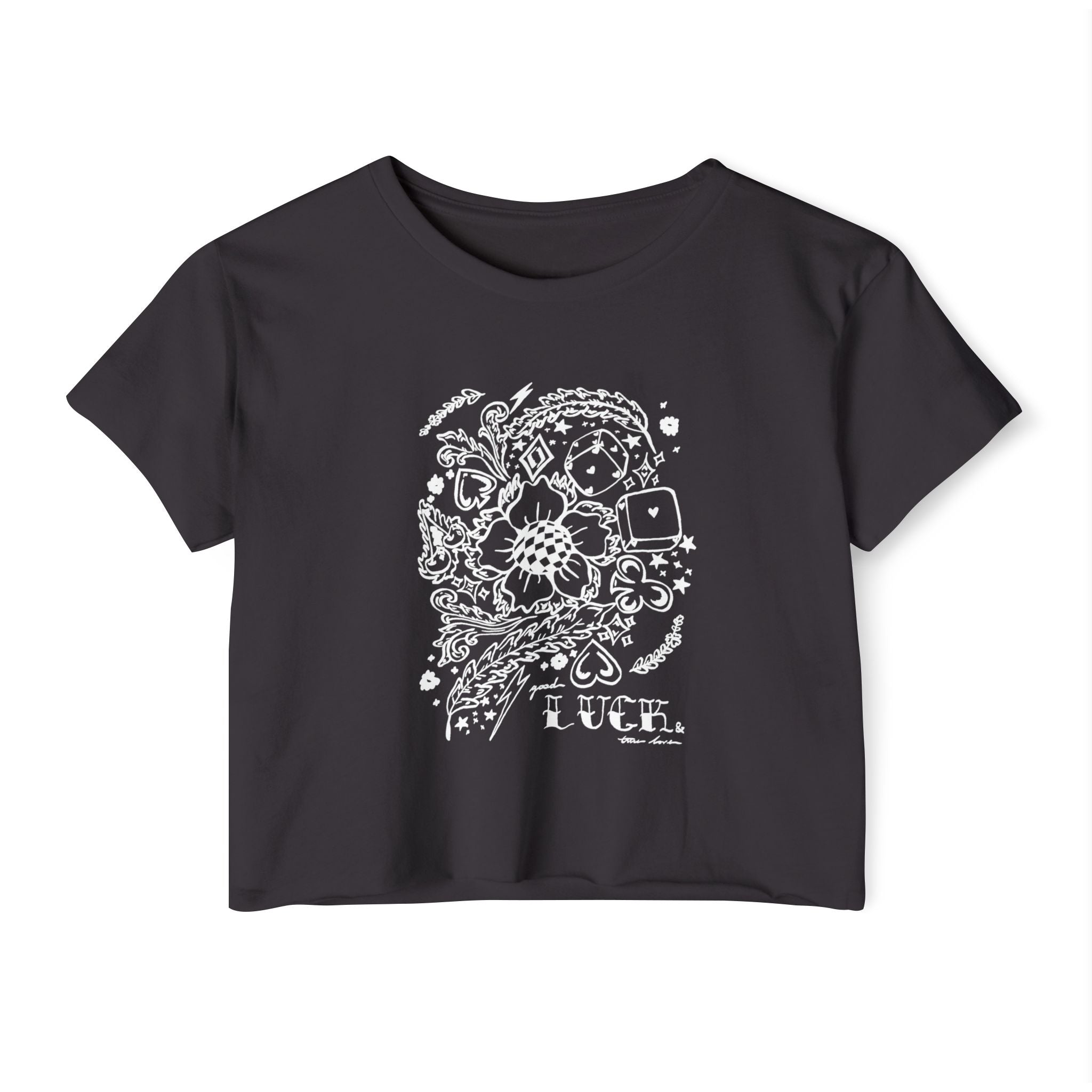 Good Luck & True Love Crop Top- Wht