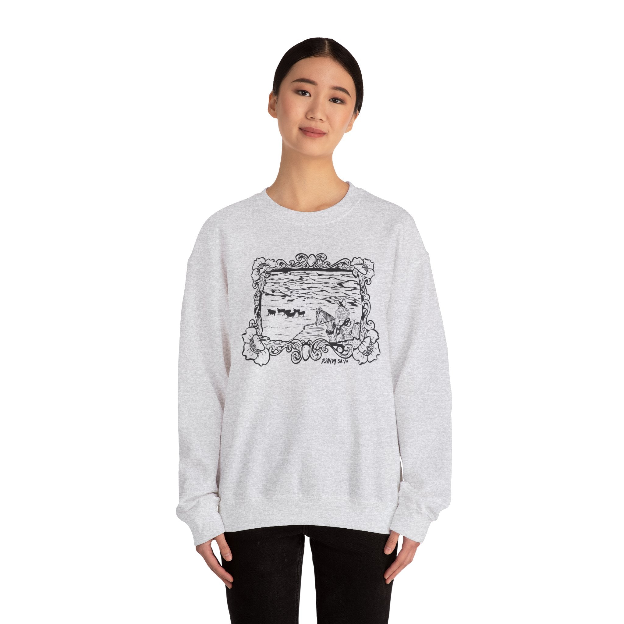 Cattle on 1000 Hills Crewneck Sweatshirt-Blk