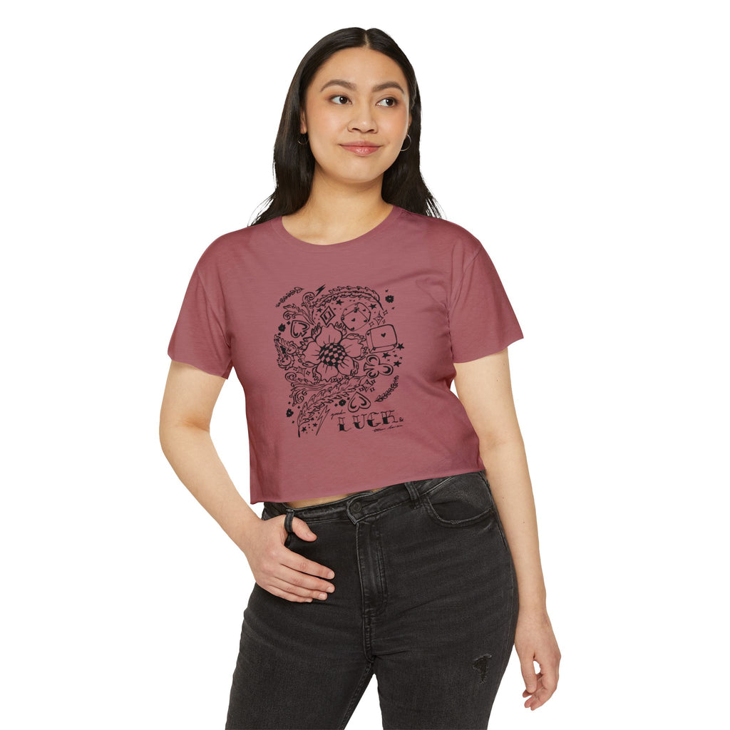 Good Luck & True Love Crop Top-Blk
