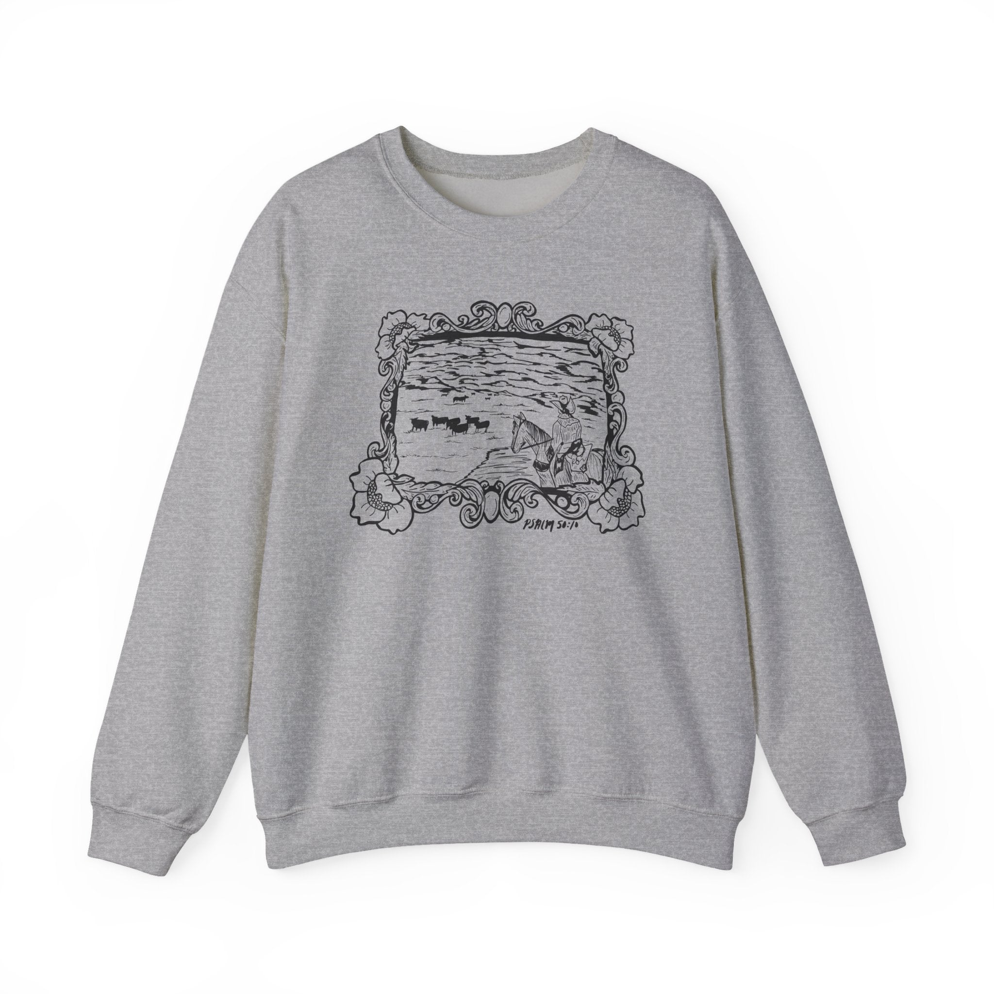 Cattle on 1000 Hills Crewneck Sweatshirt-Blk